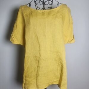 Made in Italy 100% Linen Yellow Top Medium Lightweight Summer Blouse